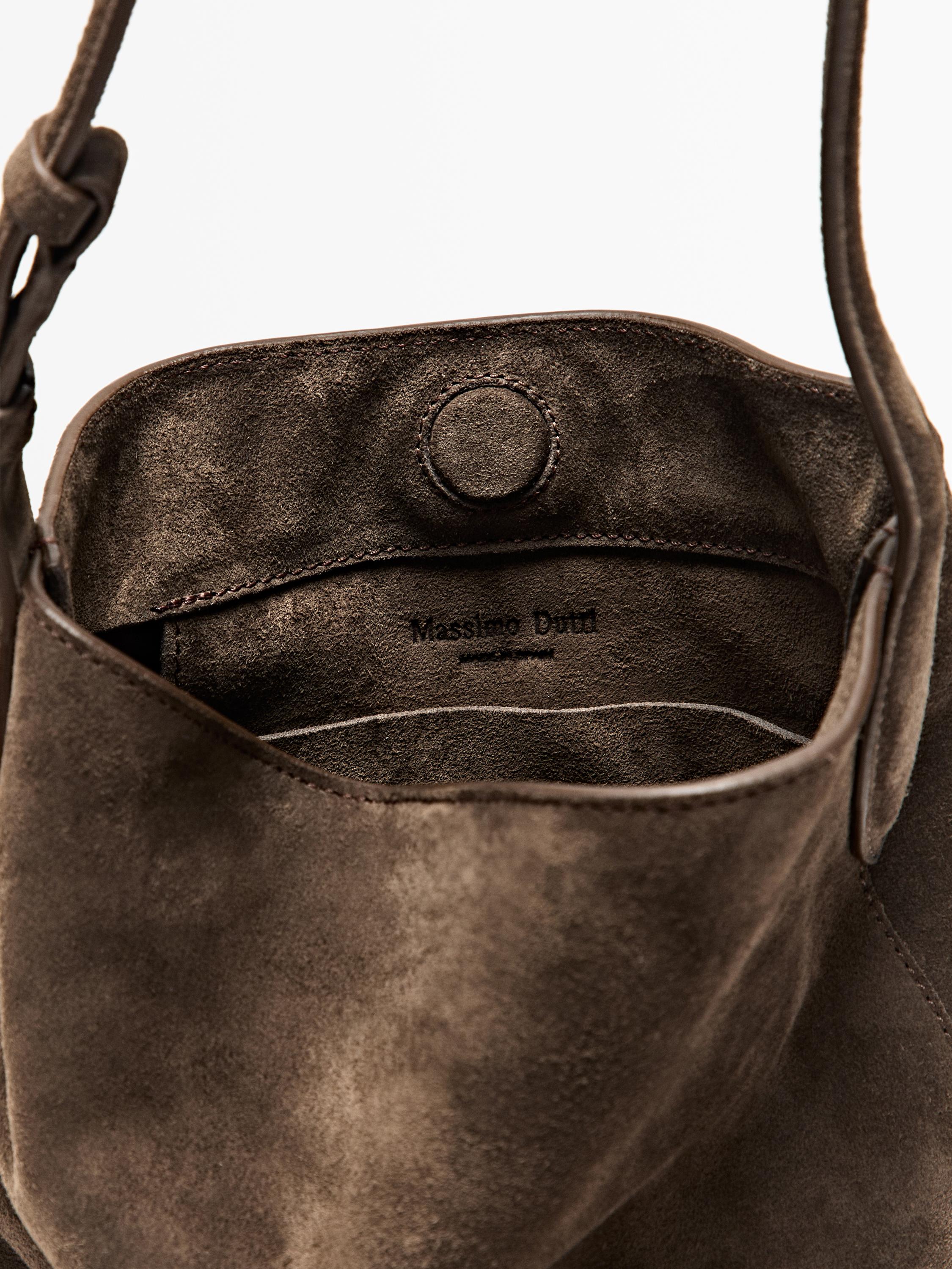 Split leather and leather mini bucket bag